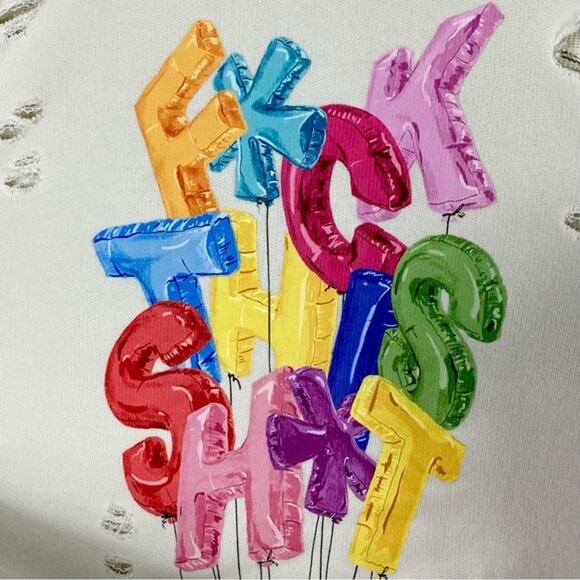 NWOT R13 FTS Sweatshirt XS Oversized Ecru/White Colorful-Graphic Distressed - Picture 6 of 10